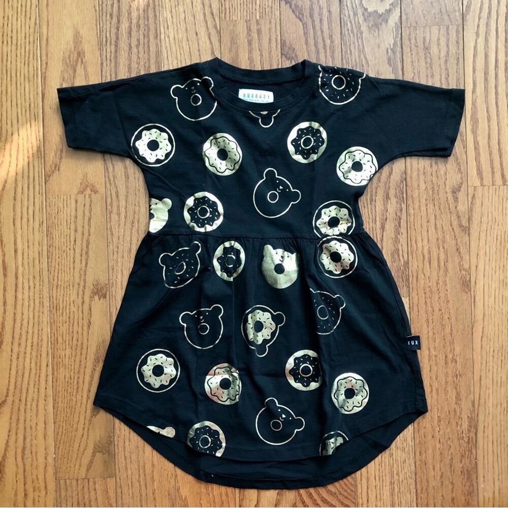 Huxbaby Lucky Lox Black and Gold Casual Cotton Knit Doughnut Dress Girl’s Size 4 - Picture 9 of 9